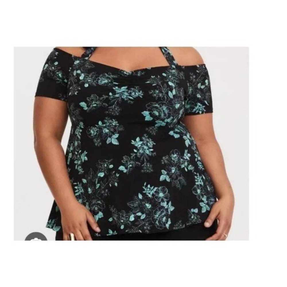 Torrid Women's Babydoll Black Teal Romantic Blouse Size 3 20/22 Whimsigoth